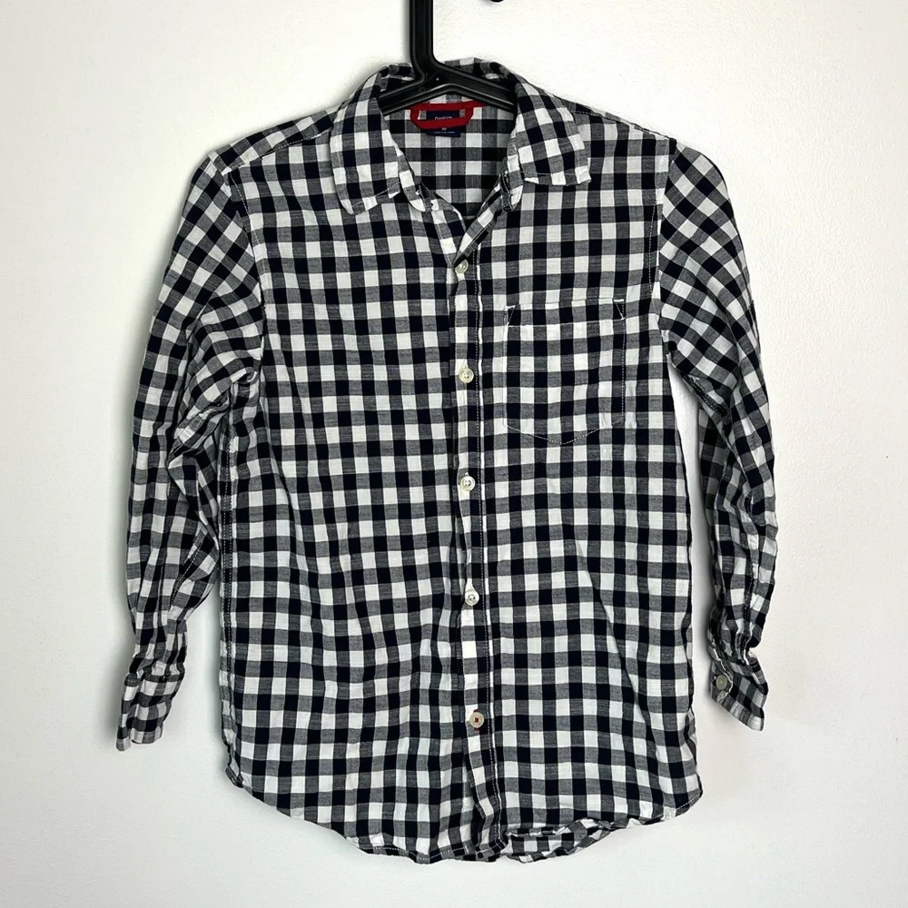 GAP‎ Kids Navy and White Cotton Plaid Button Down Shirt Boys 8 M